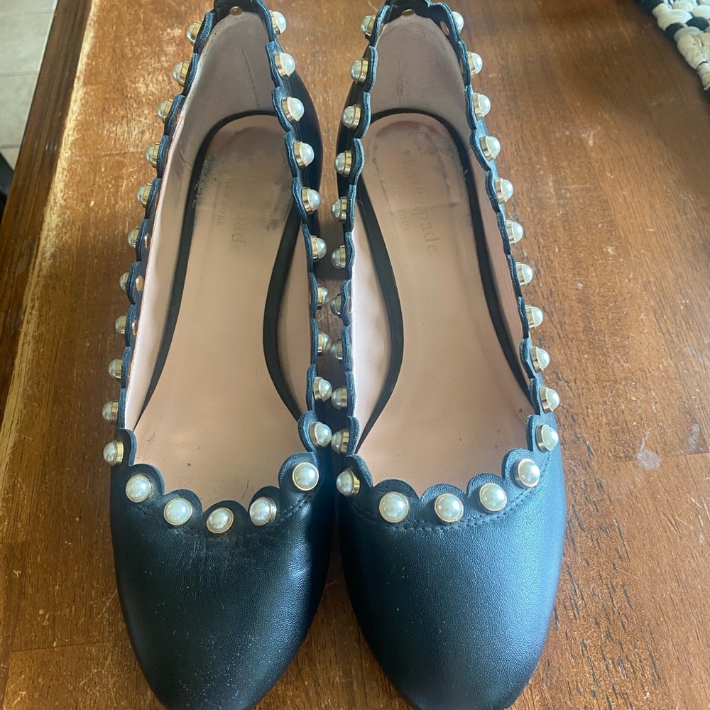 Kate Spade Black Pearl-Embellished Women's Chunky Heels